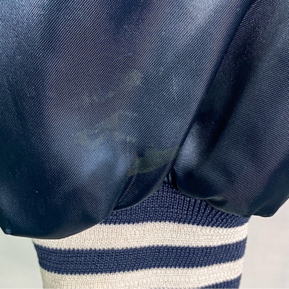 Vintage 1991 Navy Blue Satin Baseball Bomber Jacket Striped Trim XL - Picture 4 of 6